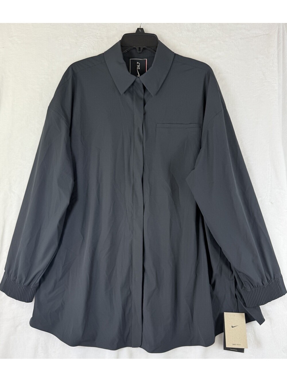 Nike 24.7 Perfect Stretch Shirt Large Women Long Sleeve Oversized Black Top NEW